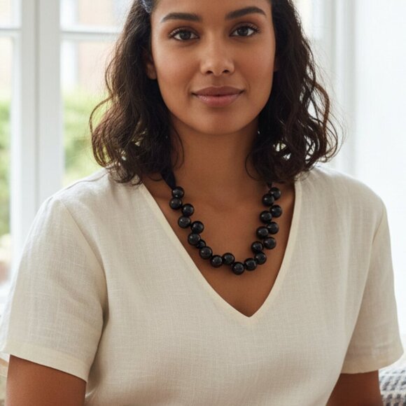 J. Crew Jewelry - J Crew Black Beaded Necklace 20 Inch Ribbon Chain Sensitive Skin Friendly